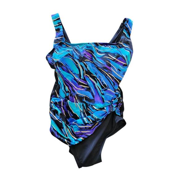 Longitude Long Torso Twist Pull Sash Tank One Piece Blue Size 16W - Picture 2 of 6